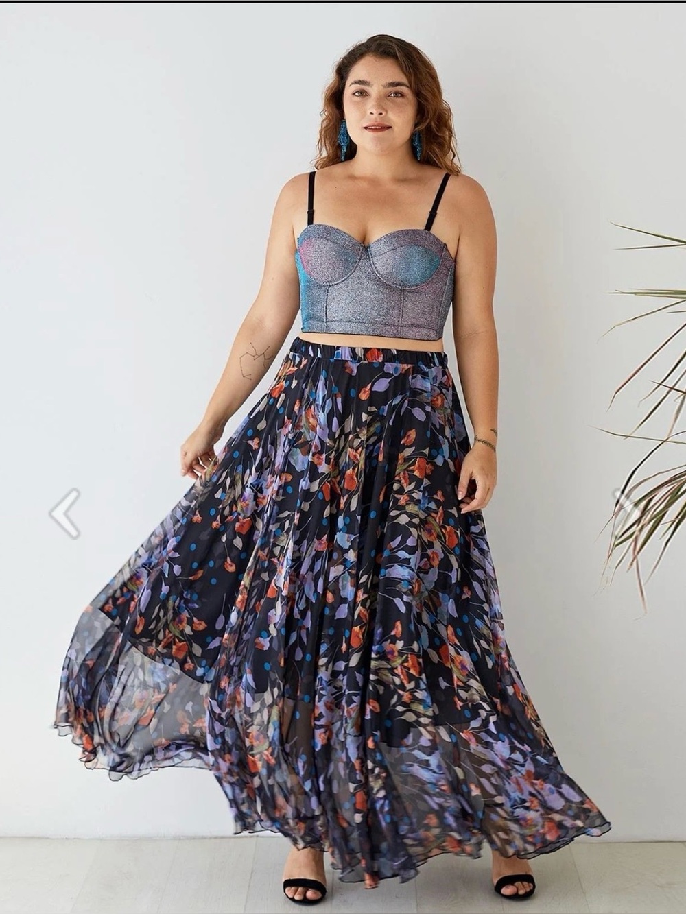 NWT Chicwish Blooming Calla Lily Watercolor Maxi Skirt in Black